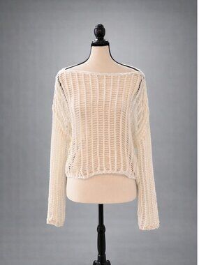 Cupshe Cream Open-Knit Sweater Cover-Up | Cropped Beach Pullover | Size Small NW